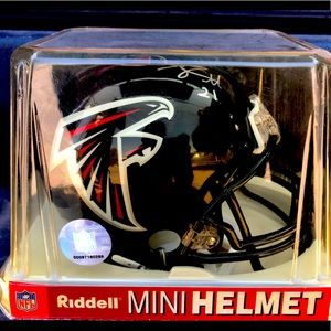 Autographed Falcons helmet by Deangelo Hall